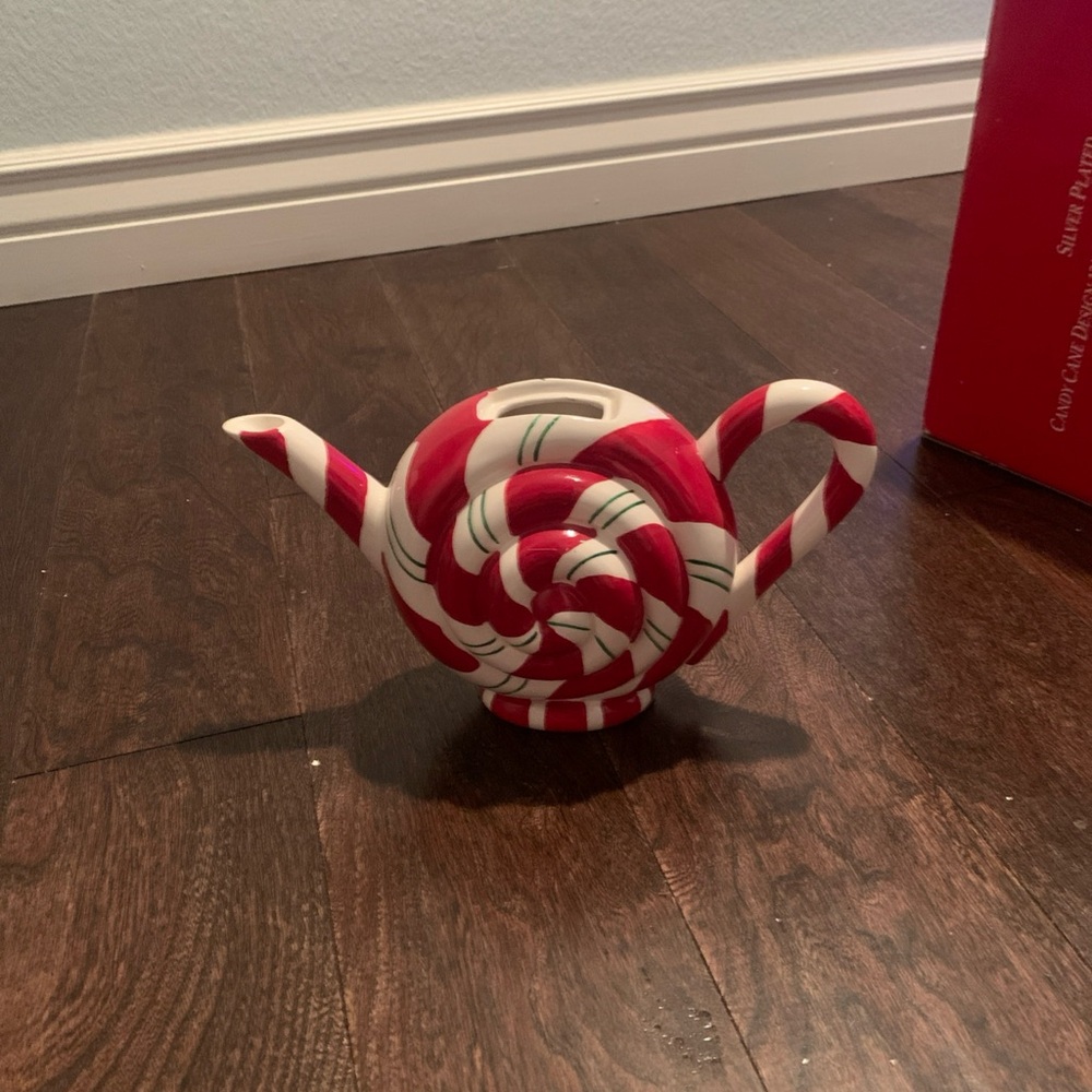 Dept 56 Ceramic Candy Cane Peppermint Swirl Teapot Holiday Collectible (No Lid)